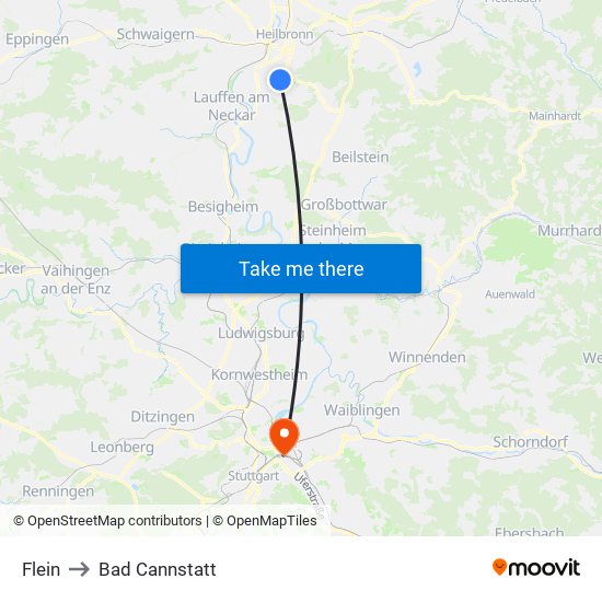 Flein to Bad Cannstatt map