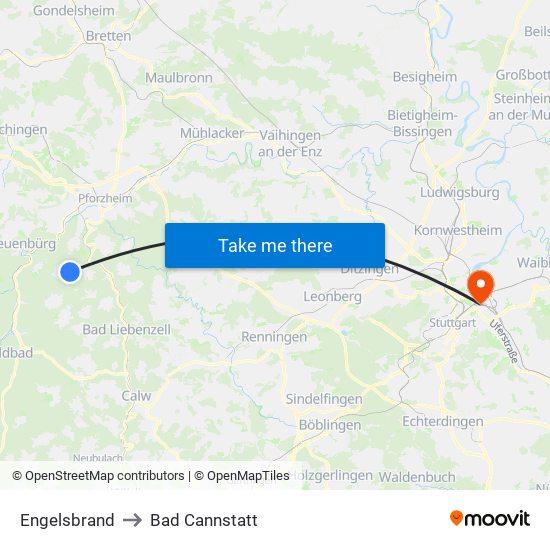 Engelsbrand to Bad Cannstatt map