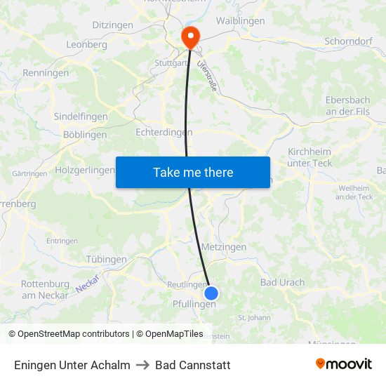 Eningen Unter Achalm to Bad Cannstatt map