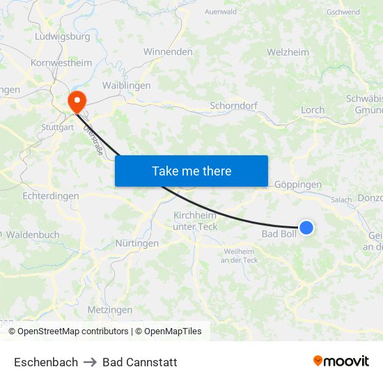 Eschenbach to Bad Cannstatt map