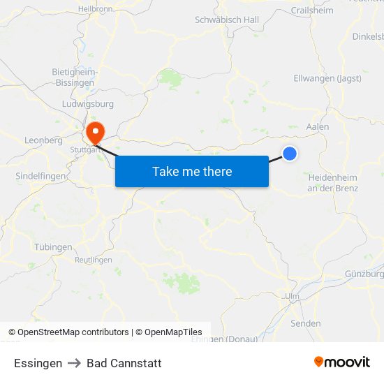 Essingen to Bad Cannstatt map