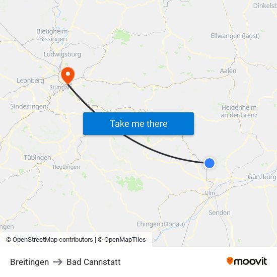 Breitingen to Bad Cannstatt map