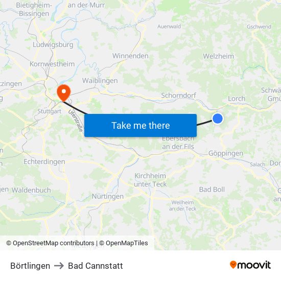 Börtlingen to Bad Cannstatt map
