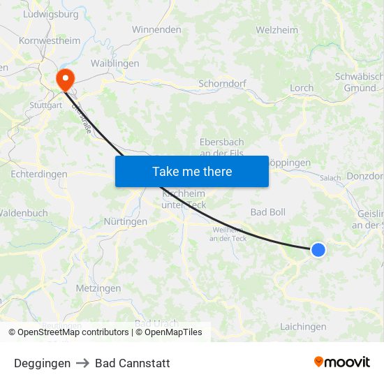 Deggingen to Bad Cannstatt map