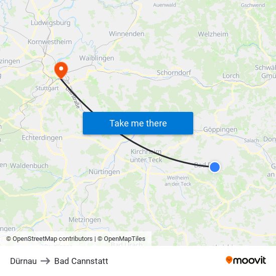 Dürnau to Bad Cannstatt map