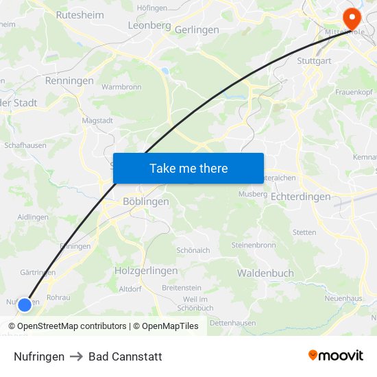Nufringen to Bad Cannstatt map