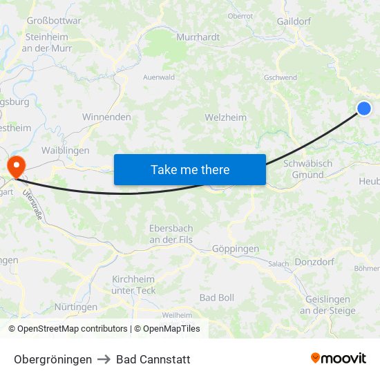 Obergröningen to Bad Cannstatt map