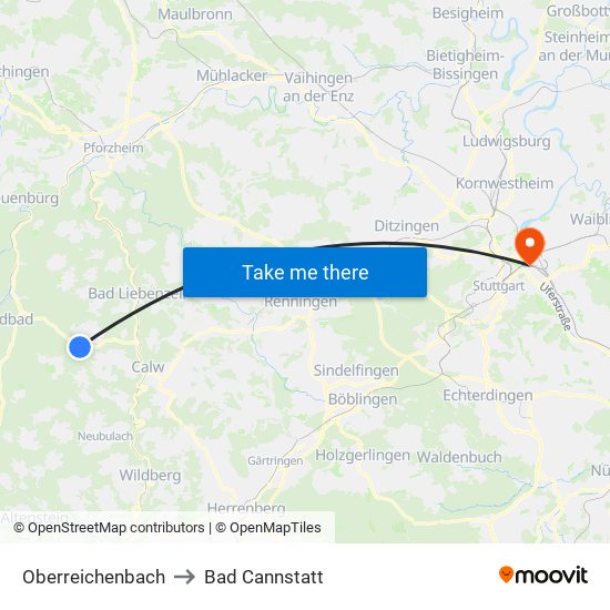 Oberreichenbach to Bad Cannstatt map