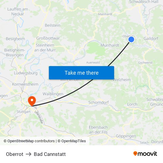 Oberrot to Bad Cannstatt map