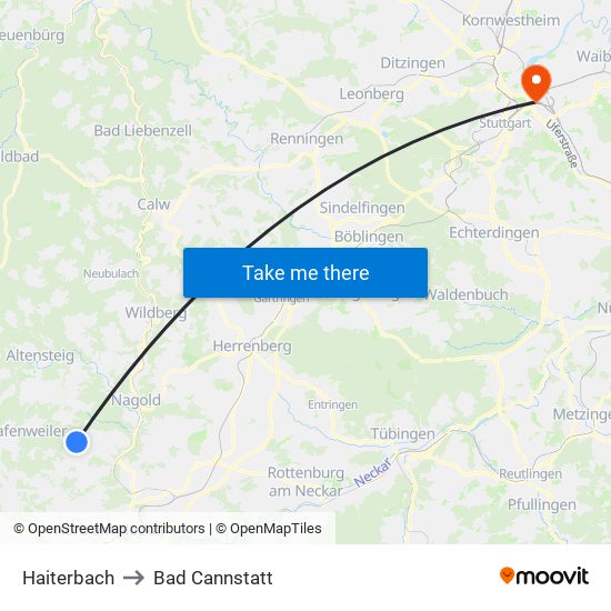 Haiterbach to Bad Cannstatt map