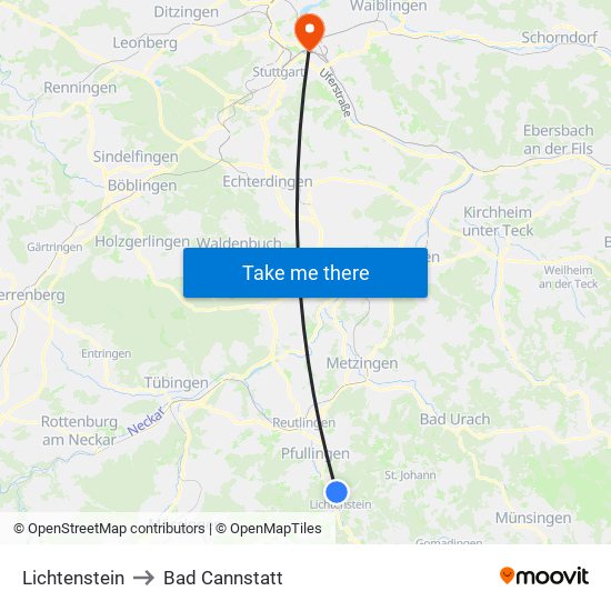Lichtenstein to Bad Cannstatt map