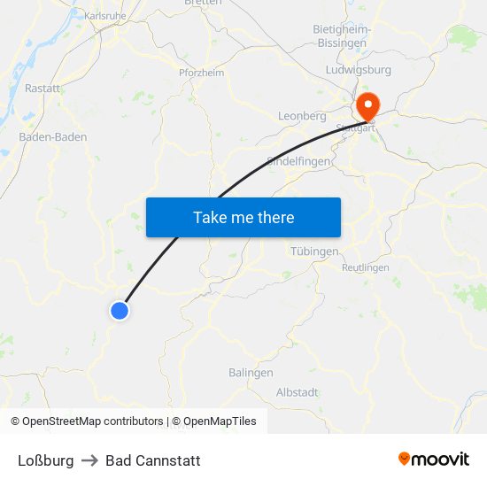 Loßburg to Bad Cannstatt map