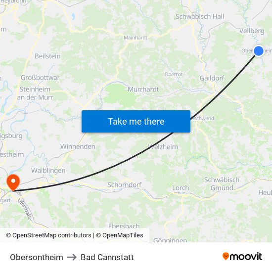 Obersontheim to Bad Cannstatt map