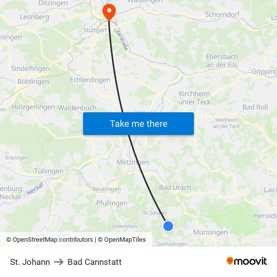 St. Johann to Bad Cannstatt map