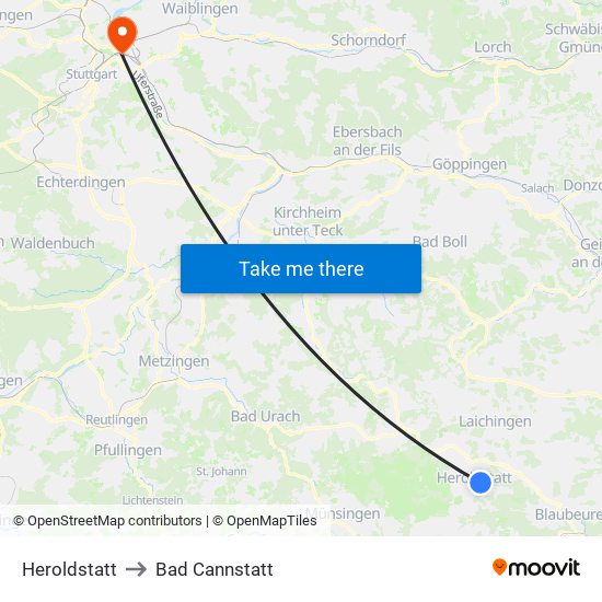 Heroldstatt to Bad Cannstatt map