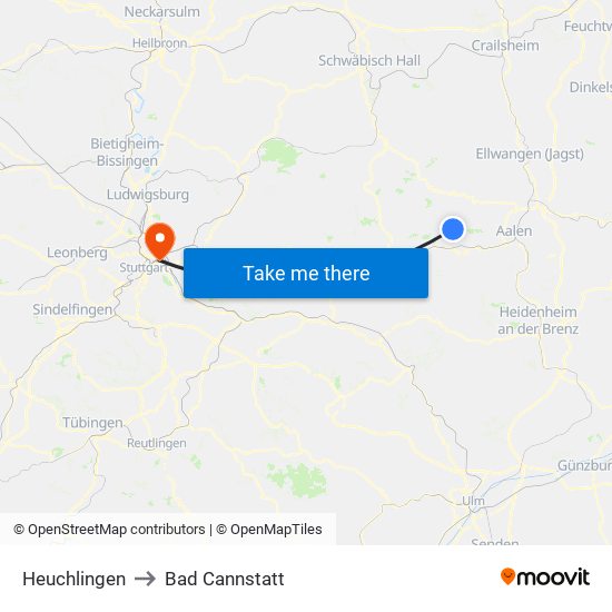 Heuchlingen to Bad Cannstatt map