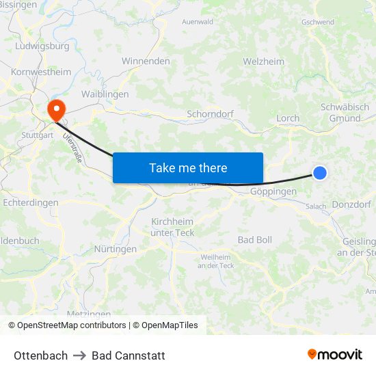 Ottenbach to Bad Cannstatt map