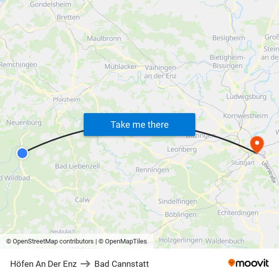 Höfen An Der Enz to Bad Cannstatt map