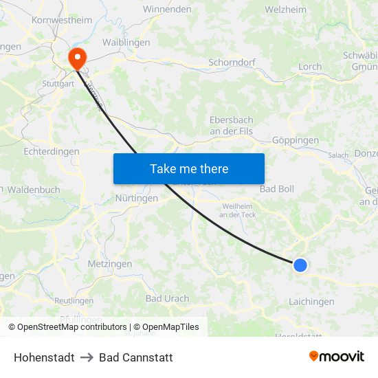 Hohenstadt to Bad Cannstatt map