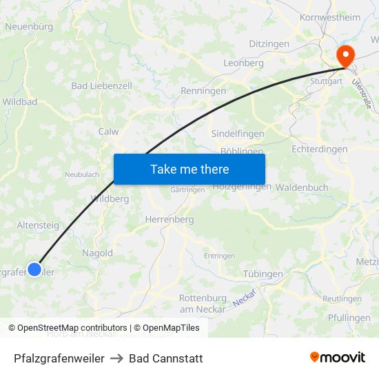 Pfalzgrafenweiler to Bad Cannstatt map