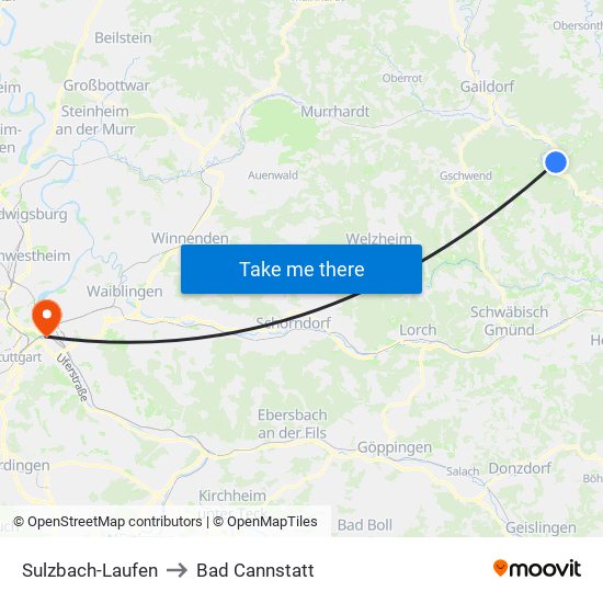 Sulzbach-Laufen to Bad Cannstatt map
