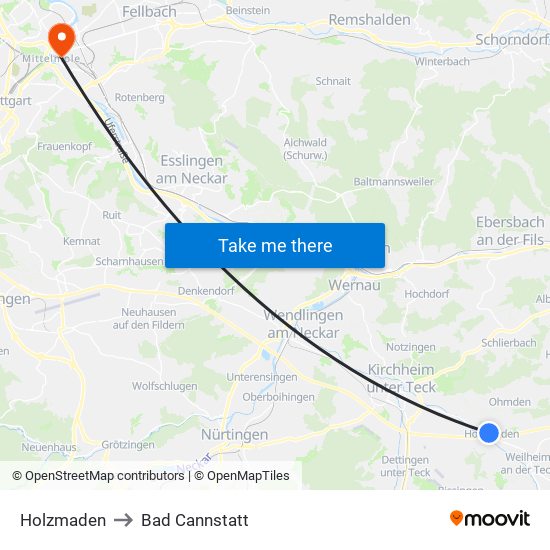Holzmaden to Bad Cannstatt map