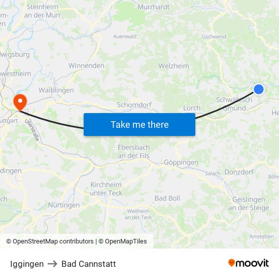 Iggingen to Bad Cannstatt map