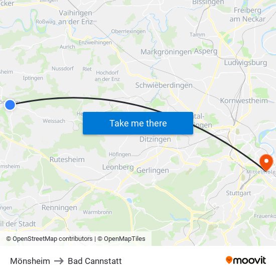 Mönsheim to Bad Cannstatt map
