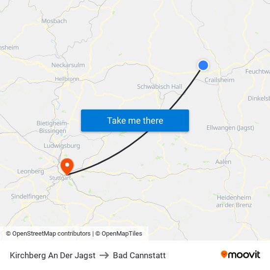 Kirchberg An Der Jagst to Bad Cannstatt map