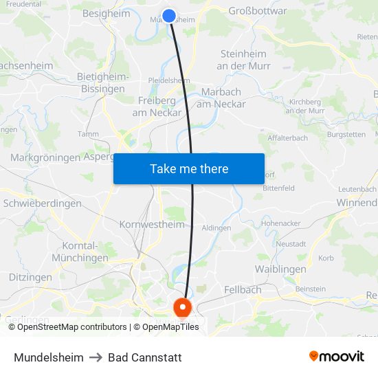 Mundelsheim to Bad Cannstatt map