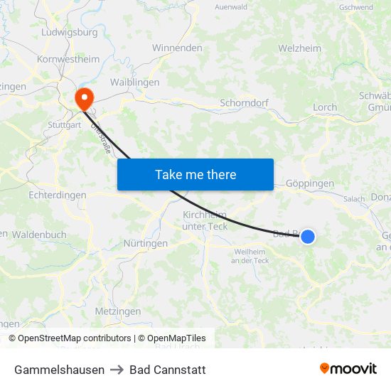 Gammelshausen to Bad Cannstatt map