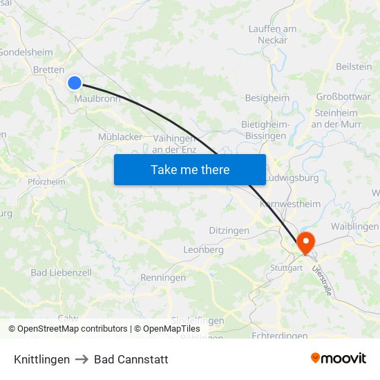 Knittlingen to Bad Cannstatt map