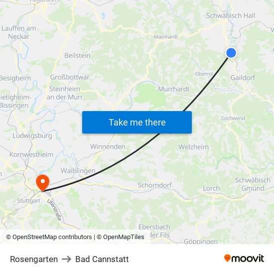 Rosengarten to Bad Cannstatt map