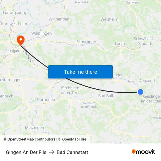 Gingen An Der Fils to Bad Cannstatt map