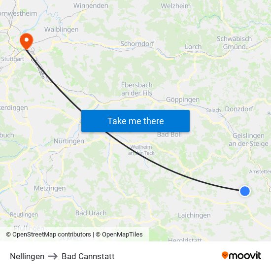 Nellingen to Bad Cannstatt map