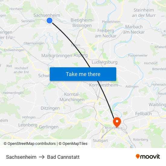Sachsenheim to Bad Cannstatt map