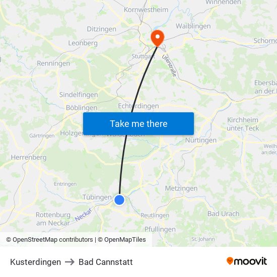 Kusterdingen to Bad Cannstatt map