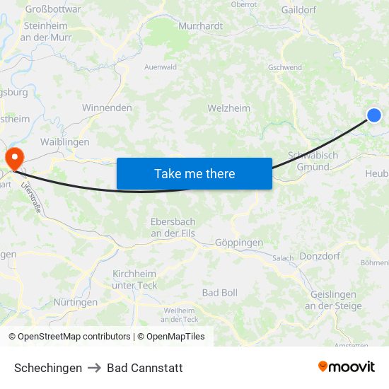 Schechingen to Bad Cannstatt map