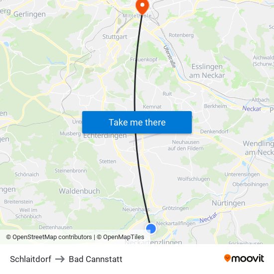 Schlaitdorf to Bad Cannstatt map