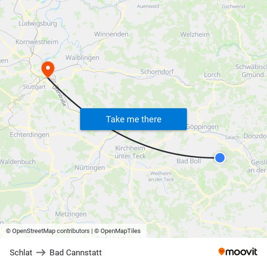 Schlat to Bad Cannstatt map