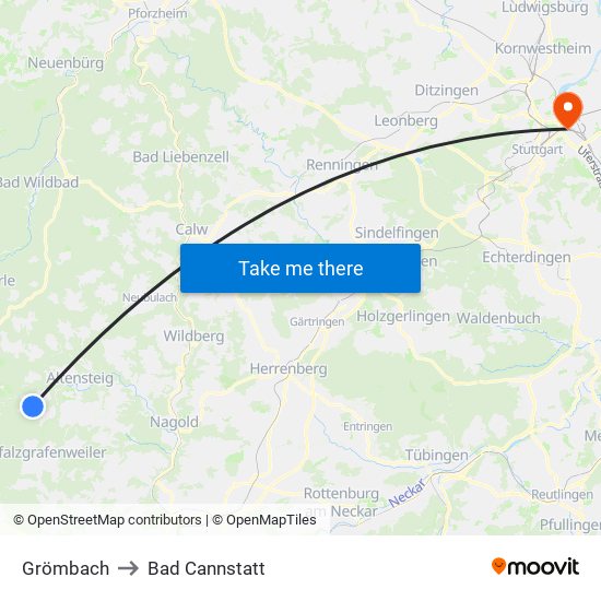 Grömbach to Bad Cannstatt map