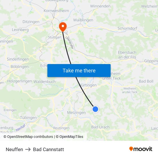 Neuffen to Bad Cannstatt map