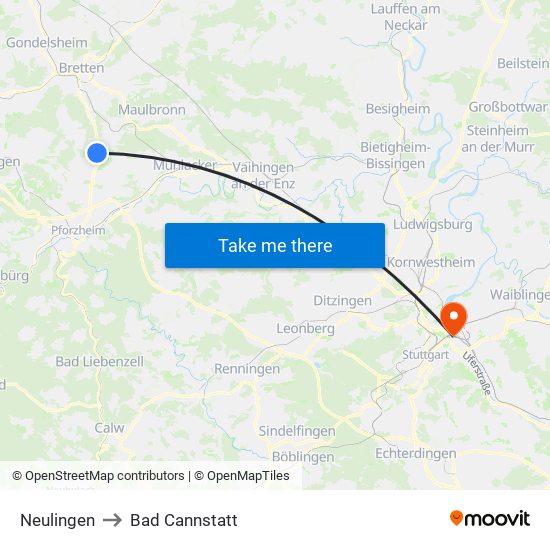 Neulingen to Bad Cannstatt map