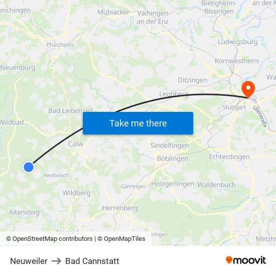 Neuweiler to Bad Cannstatt map
