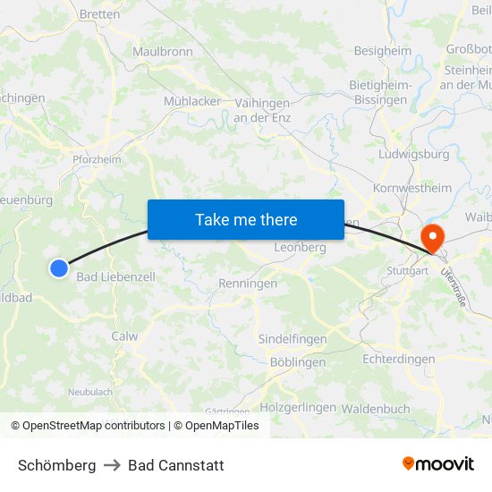 Schömberg to Bad Cannstatt map