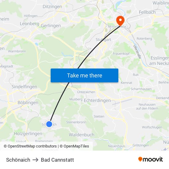 Schönaich to Bad Cannstatt map