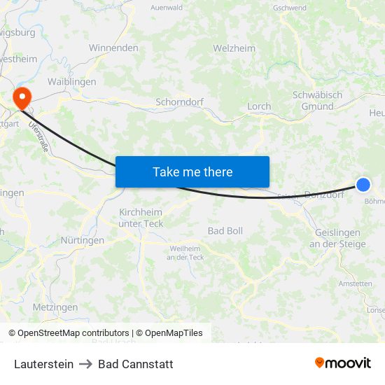 Lauterstein to Bad Cannstatt map