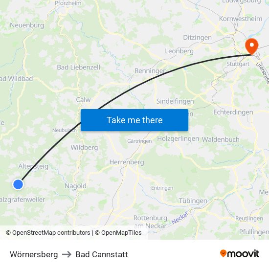 Wörnersberg to Bad Cannstatt map