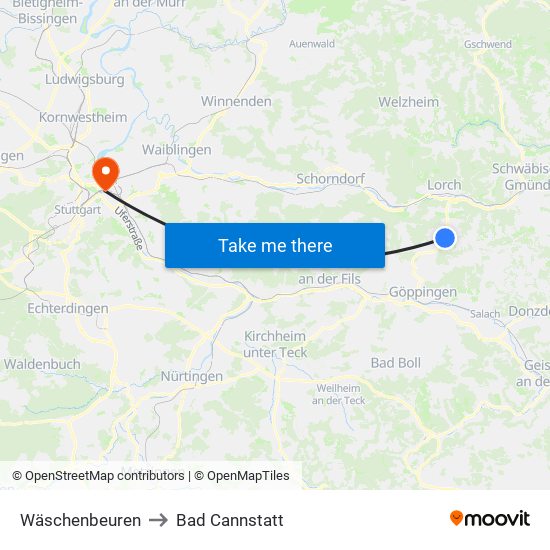 Wäschenbeuren to Bad Cannstatt map