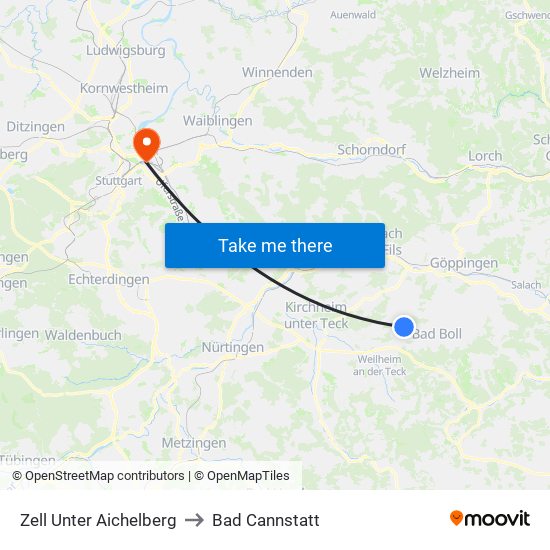 Zell Unter Aichelberg to Bad Cannstatt map